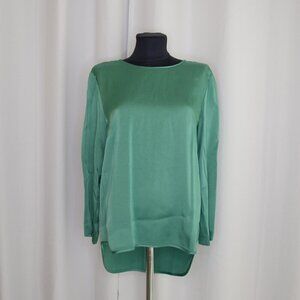 NWT Theory Green Satin 'Maudia' Blouse Sz L